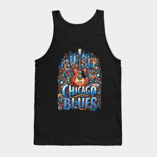 Chicago Blues Cityscape Vibrant Guitar Tank Top